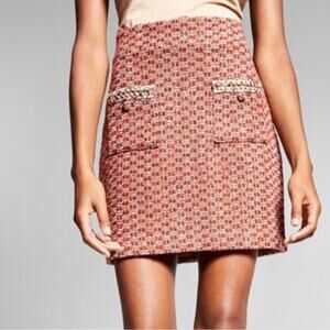INC International Concepts A-Line Tweed Skirt with Gold Accents